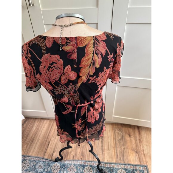 Johnathan Martin silk babydoll Floral Tie Top M  Whimsigoth Y2K Romantic fairy - Picture 11 of 11